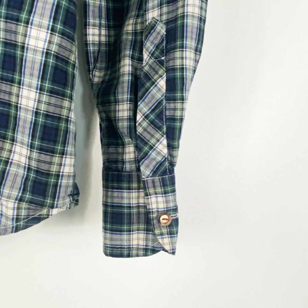 J. Crew Navy Tartan Plaid Ruffled Tuxedo Button Down Shirt Womens XS - Picture 5 of 6